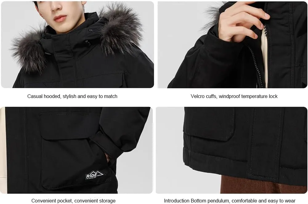 Unisex Winter Duck Down Puffer Jacket Ski Hooded Parka Windbreaker Outwear Waterproof Pockets Coat S-3XL