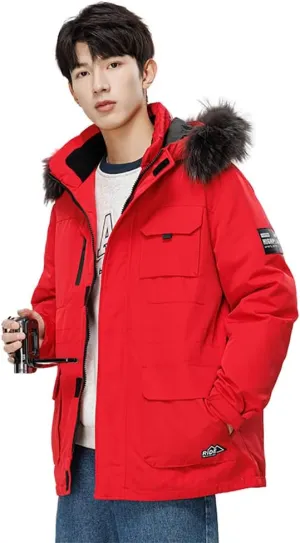 Unisex Winter Duck Down Puffer Jacket Ski Hooded Parka Windbreaker Outwear Waterproof Pockets Coat S-3XL