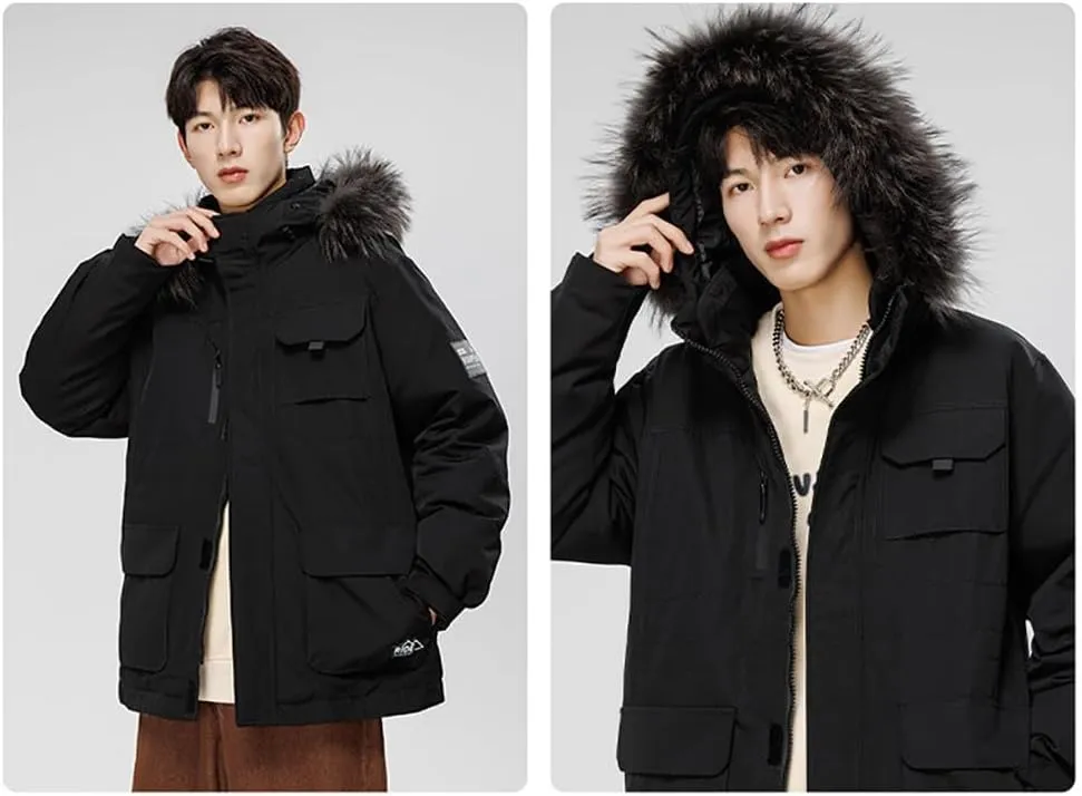 Unisex Winter Duck Down Puffer Jacket Ski Hooded Parka Windbreaker Outwear Waterproof Pockets Coat S-3XL
