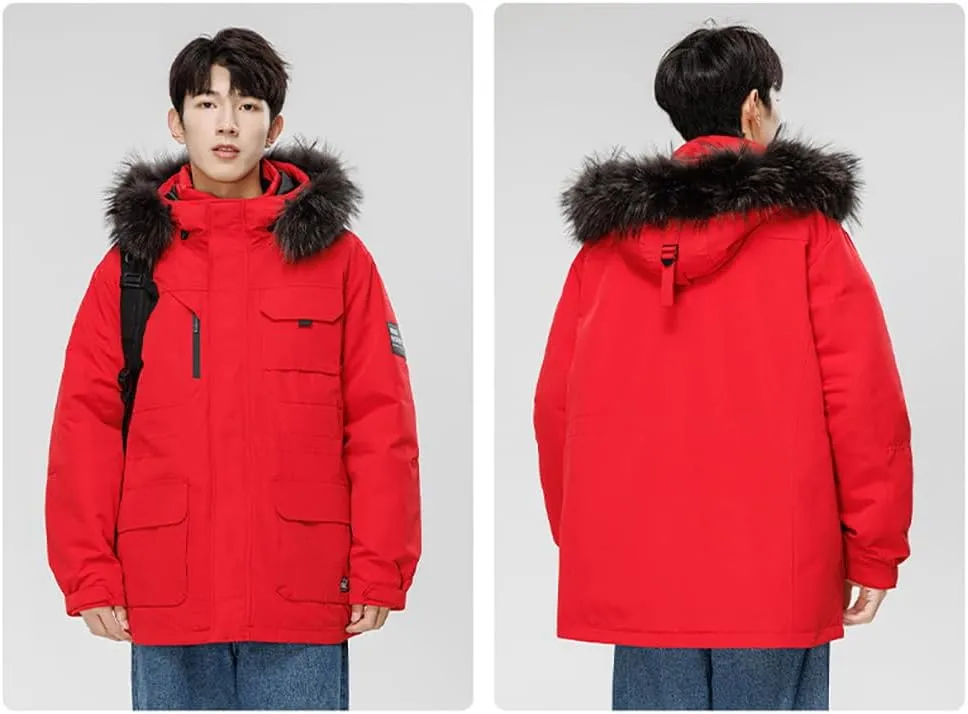 Unisex Winter Duck Down Puffer Jacket Ski Hooded Parka Windbreaker Outwear Waterproof Pockets Coat S-3XL