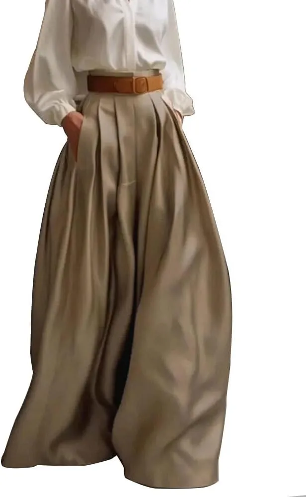 UOOZEE Women's Casual Trendy Wide Leg Long Palazzo Pants Trousers Business Work Office Dress Pants with Pockets