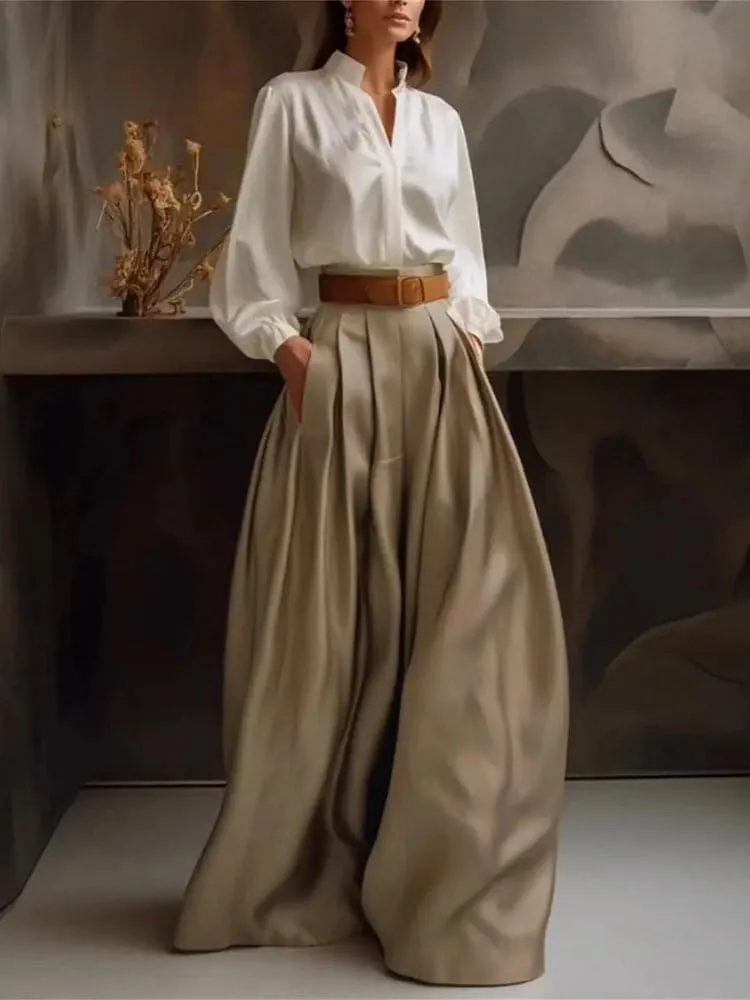 UOOZEE Women's Casual Trendy Wide Leg Long Palazzo Pants Trousers Business Work Office Dress Pants with Pockets