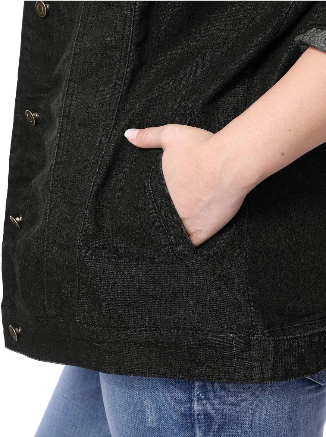 uxcell Women's Plus Size Jean Jacket Stitching Button Front Washed Western Outfit Denim Jacket