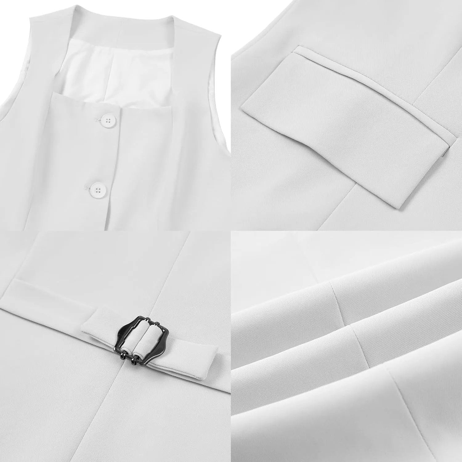 V VOCNI Women's Dressy Square Neck Sleeveless Suit & Casual Waistcoat