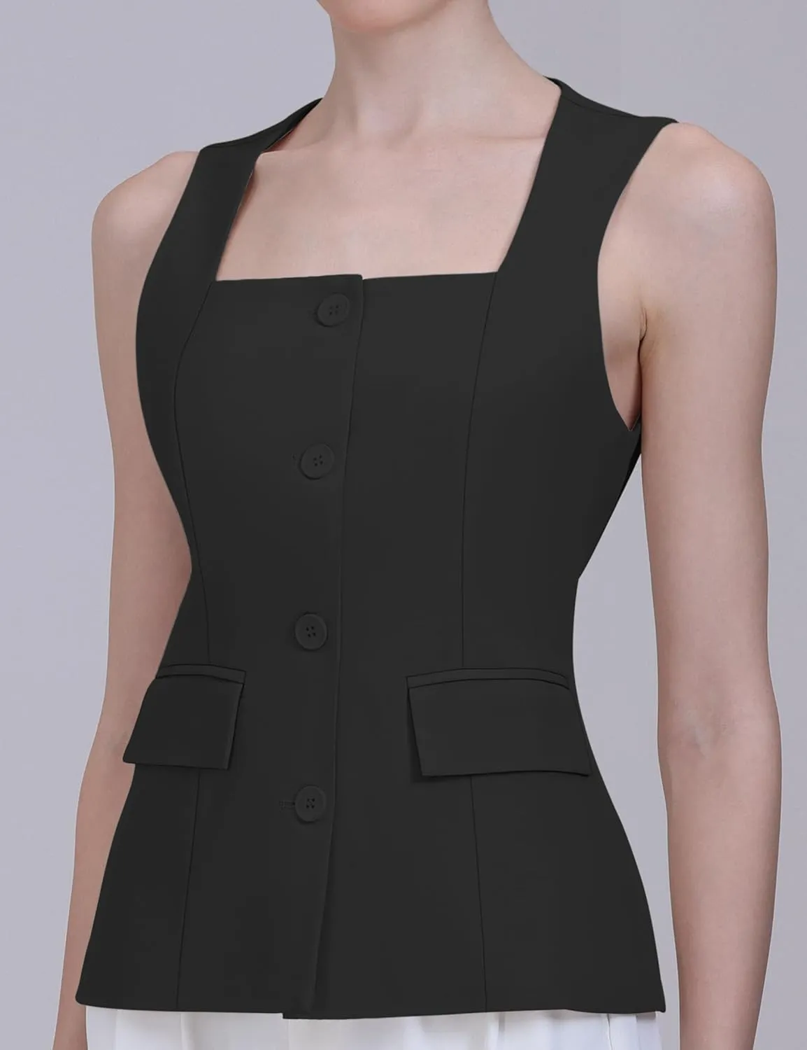 V VOCNI Women's Dressy Square Neck Sleeveless Suit & Casual Waistcoat