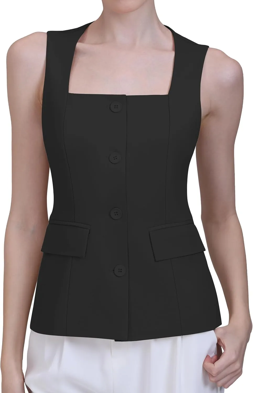 V VOCNI Women's Dressy Square Neck Sleeveless Suit & Casual Waistcoat
