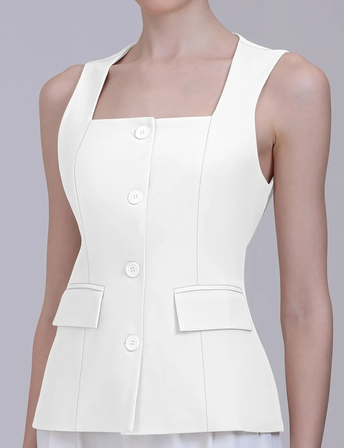 V VOCNI Women's Dressy Square Neck Sleeveless Suit & Casual Waistcoat