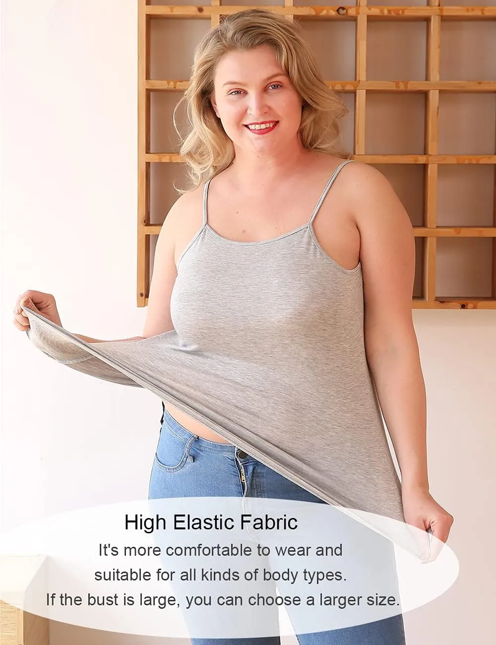 VIKIDEER 3 Pack Camisole for Women Plus Size Basic Undershirt Spaghetti Strap Cami Tank Top