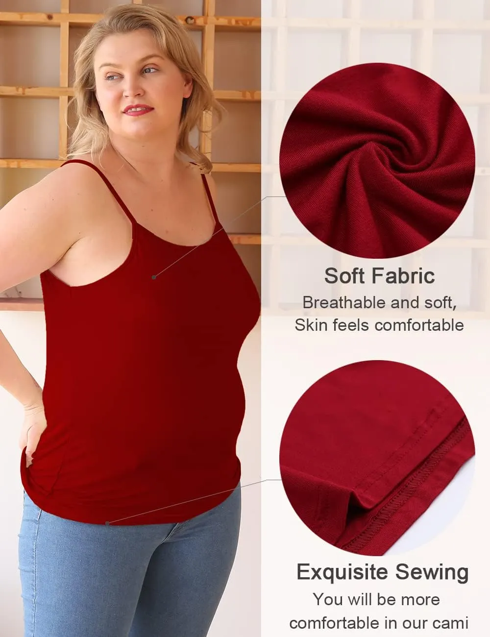 VIKIDEER 3 Pack Camisole for Women Plus Size Basic Undershirt Spaghetti Strap Cami Tank Top