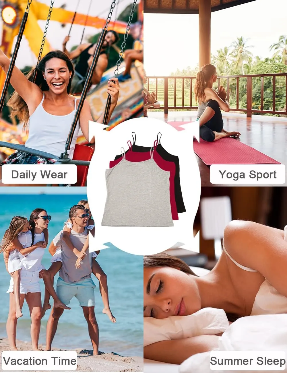 VIKIDEER 3 Pack Camisole for Women Plus Size Basic Undershirt Spaghetti Strap Cami Tank Top