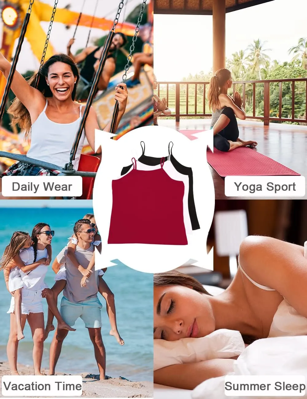 VIKIDEER 3 Pack Camisole for Women Plus Size Basic Undershirt Spaghetti Strap Cami Tank Top
