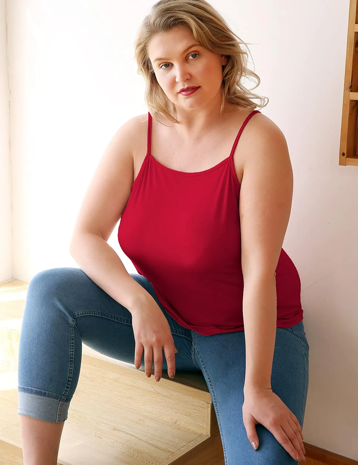 VIKIDEER 3 Pack Camisole for Women Plus Size Basic Undershirt Spaghetti Strap Cami Tank Top