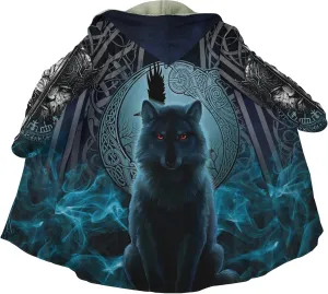 Viking Men's Fall Winter Lightweight Warm Jacket with Hood Norse Myth Fenrir Wolf Cloak Fashion Plus Size Sweater Coat