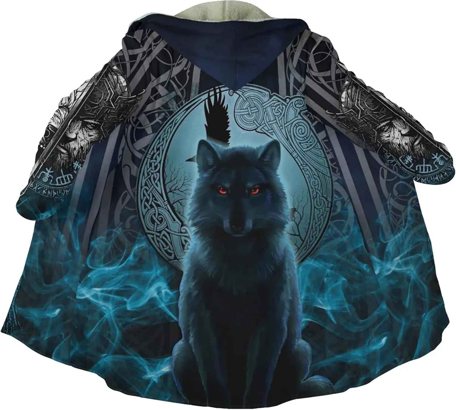 Viking Men's Fall Winter Lightweight Warm Jacket with Hood Norse Myth Fenrir Wolf Cloak Fashion Plus Size Sweater Coat