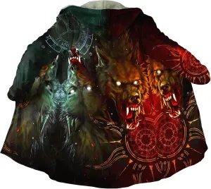 Viking Men's Fall Winter Lightweight Warm Jacket with Hood Norse Myth Fenrir Wolf Cloak Fashion Plus Size Sweater Coat