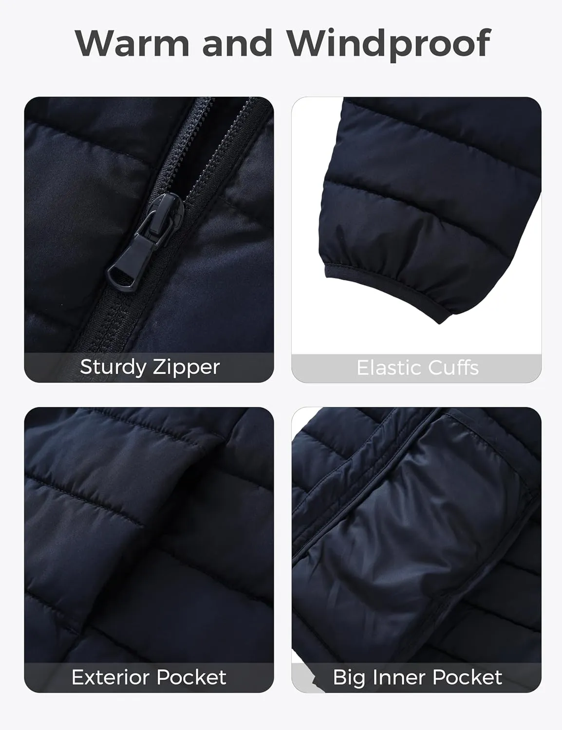 wantdo Boy's Light Puffer Jacket Packable Winter Jacket Windproof Hooded