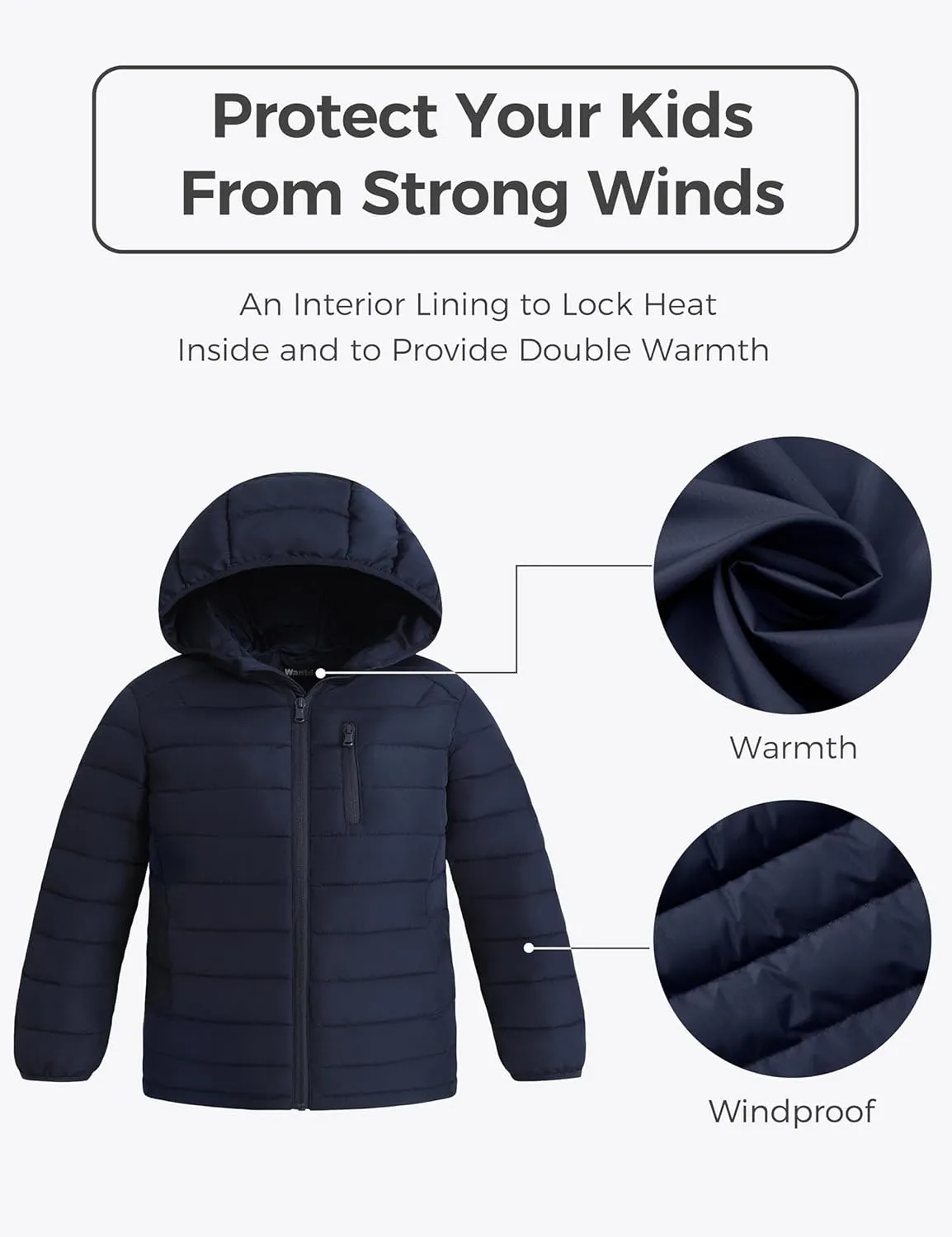 wantdo Boy's Light Puffer Jacket Packable Winter Jacket Windproof Hooded