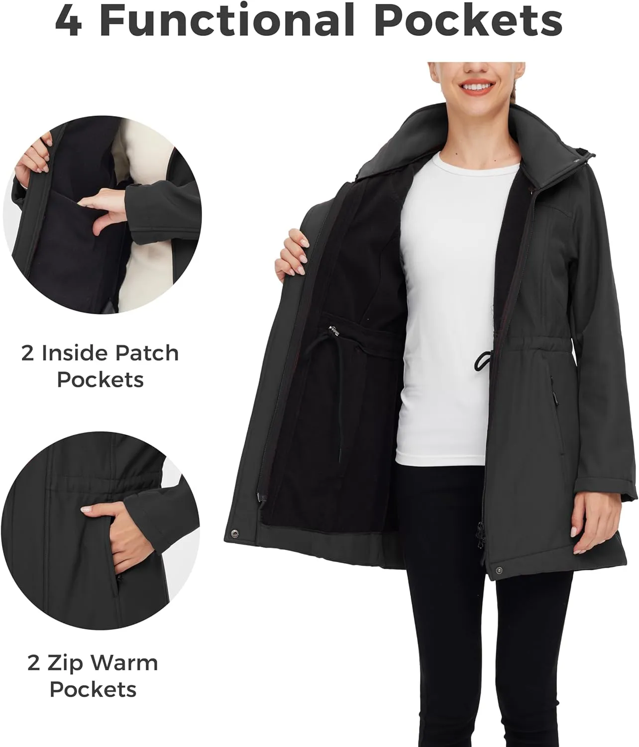 wantdo Women's Softshell Jacket Hooded Fleece Lined Waterproof Coat Warm Lightweight Insulated Windbreaker for Outdoor Hiking