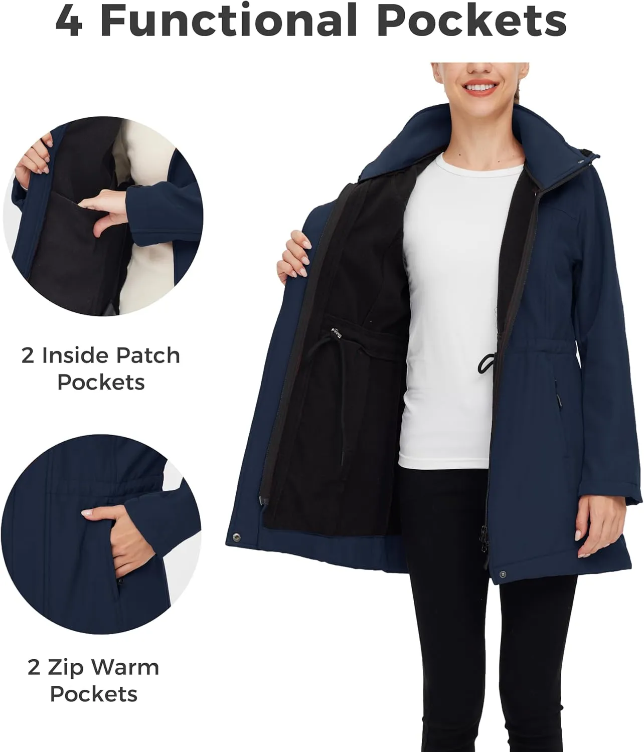 wantdo Women's Softshell Jacket Hooded Fleece Lined Waterproof Coat Warm Lightweight Insulated Windbreaker for Outdoor Hiking