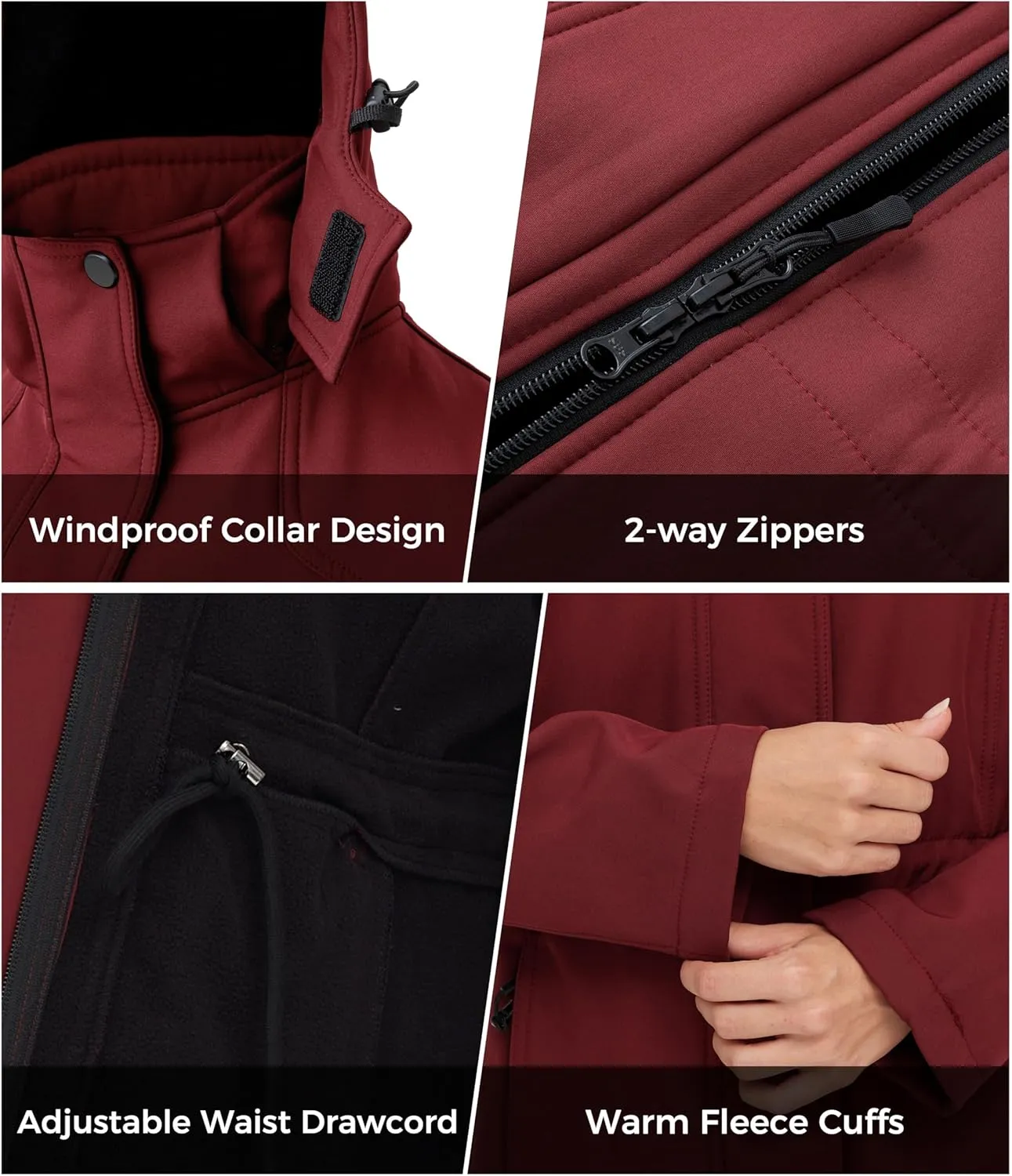 wantdo Women's Softshell Jacket Hooded Fleece Lined Waterproof Coat Warm Lightweight Insulated Windbreaker for Outdoor Hiking