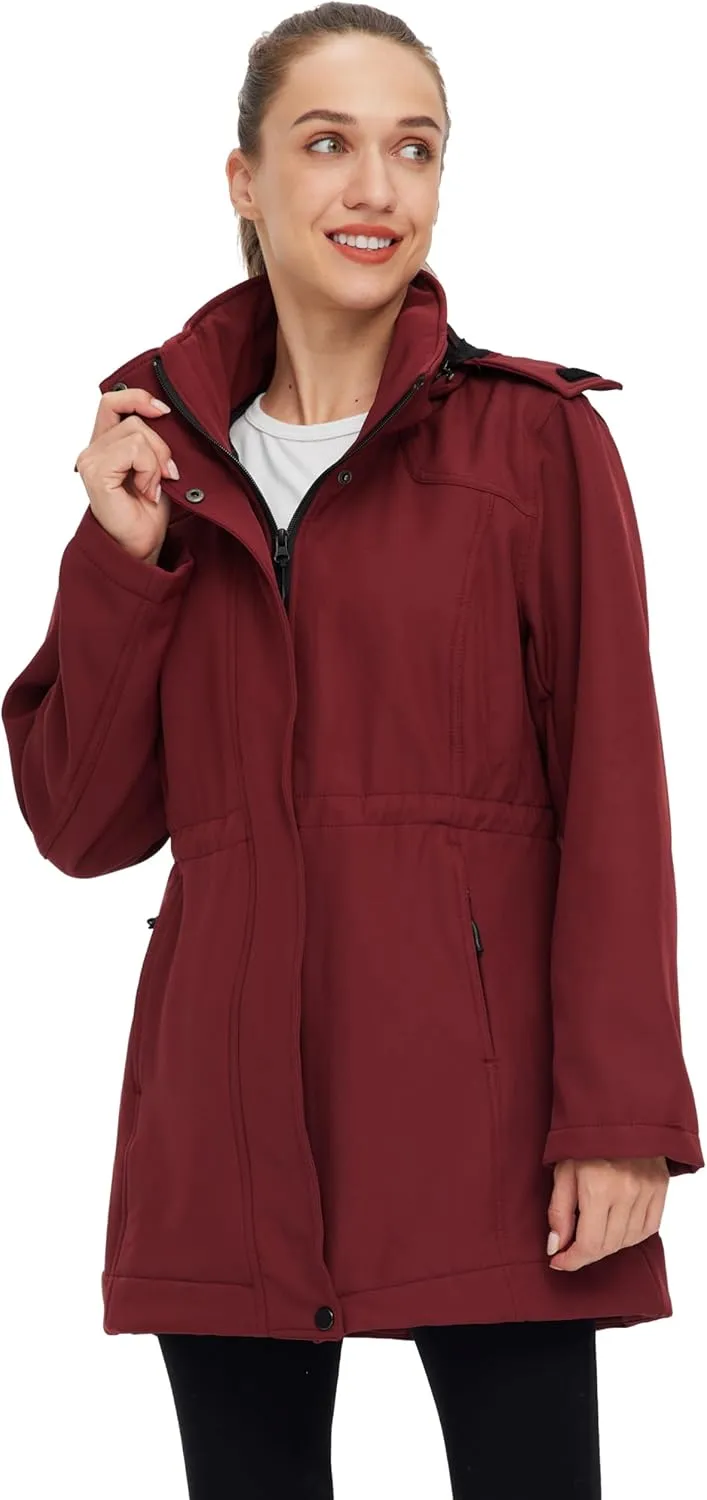 wantdo Women's Softshell Jacket Hooded Fleece Lined Waterproof Coat Warm Lightweight Insulated Windbreaker for Outdoor Hiking