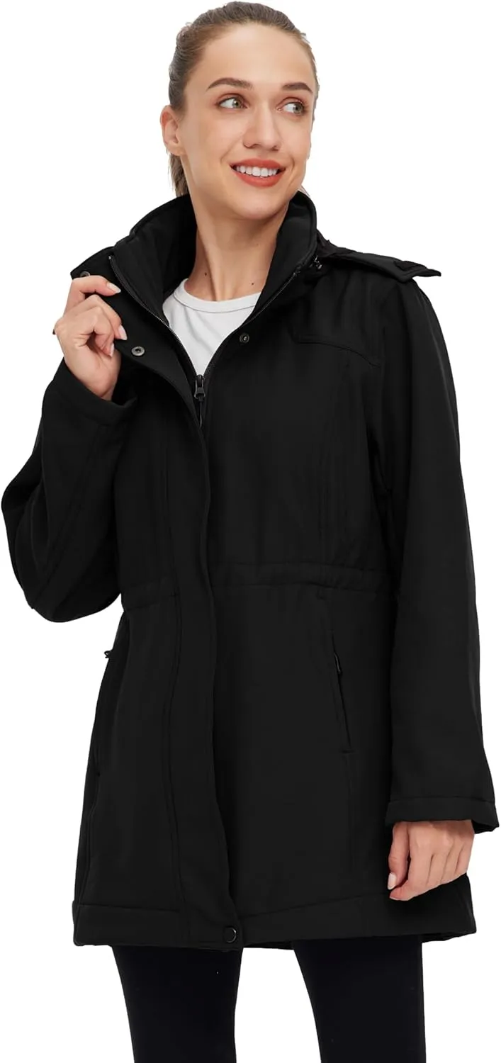 wantdo Women's Softshell Jacket Hooded Fleece Lined Waterproof Coat Warm Lightweight Insulated Windbreaker for Outdoor Hiking