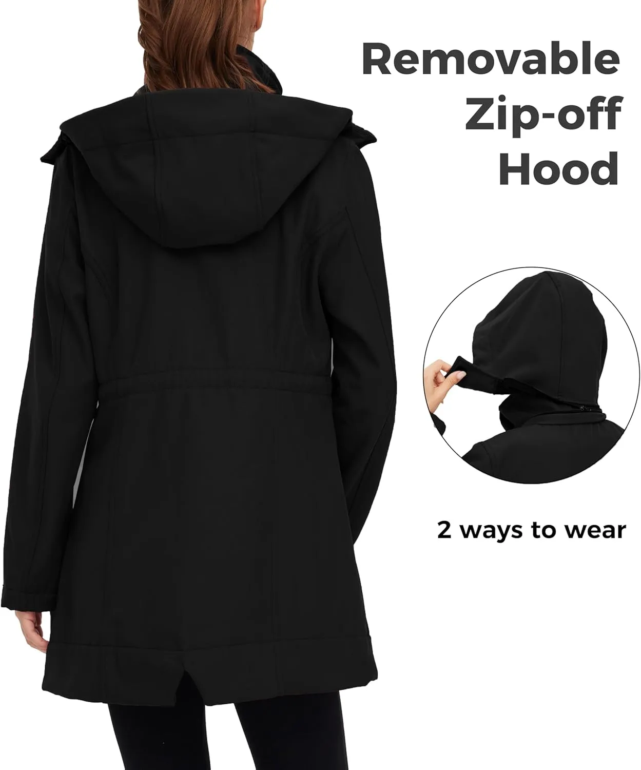 wantdo Women's Softshell Jacket Hooded Fleece Lined Waterproof Coat Warm Lightweight Insulated Windbreaker for Outdoor Hiking