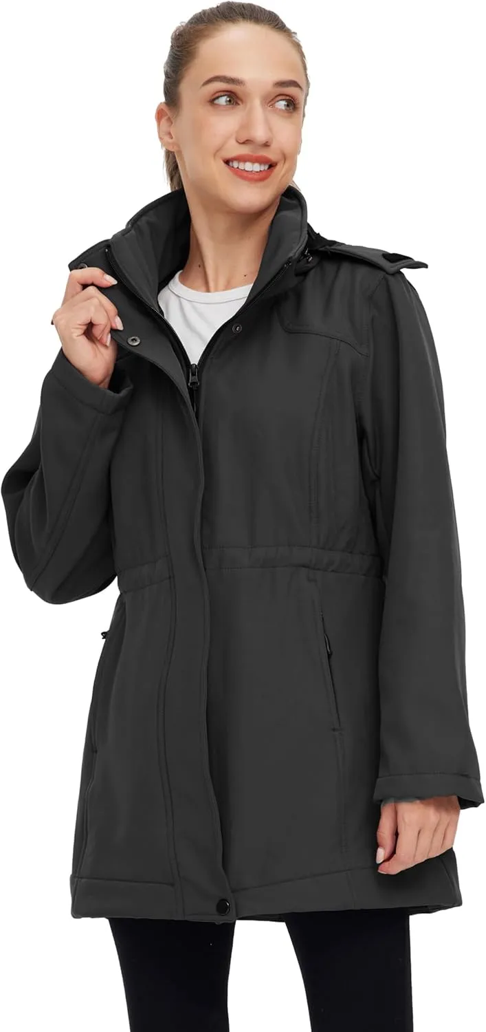 wantdo Women's Softshell Jacket Hooded Fleece Lined Waterproof Coat Warm Lightweight Insulated Windbreaker for Outdoor Hiking
