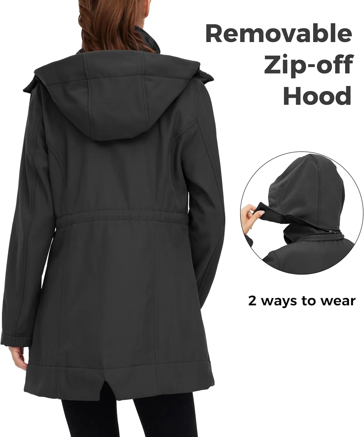 wantdo Women's Softshell Jacket Hooded Fleece Lined Waterproof Coat Warm Lightweight Insulated Windbreaker for Outdoor Hiking