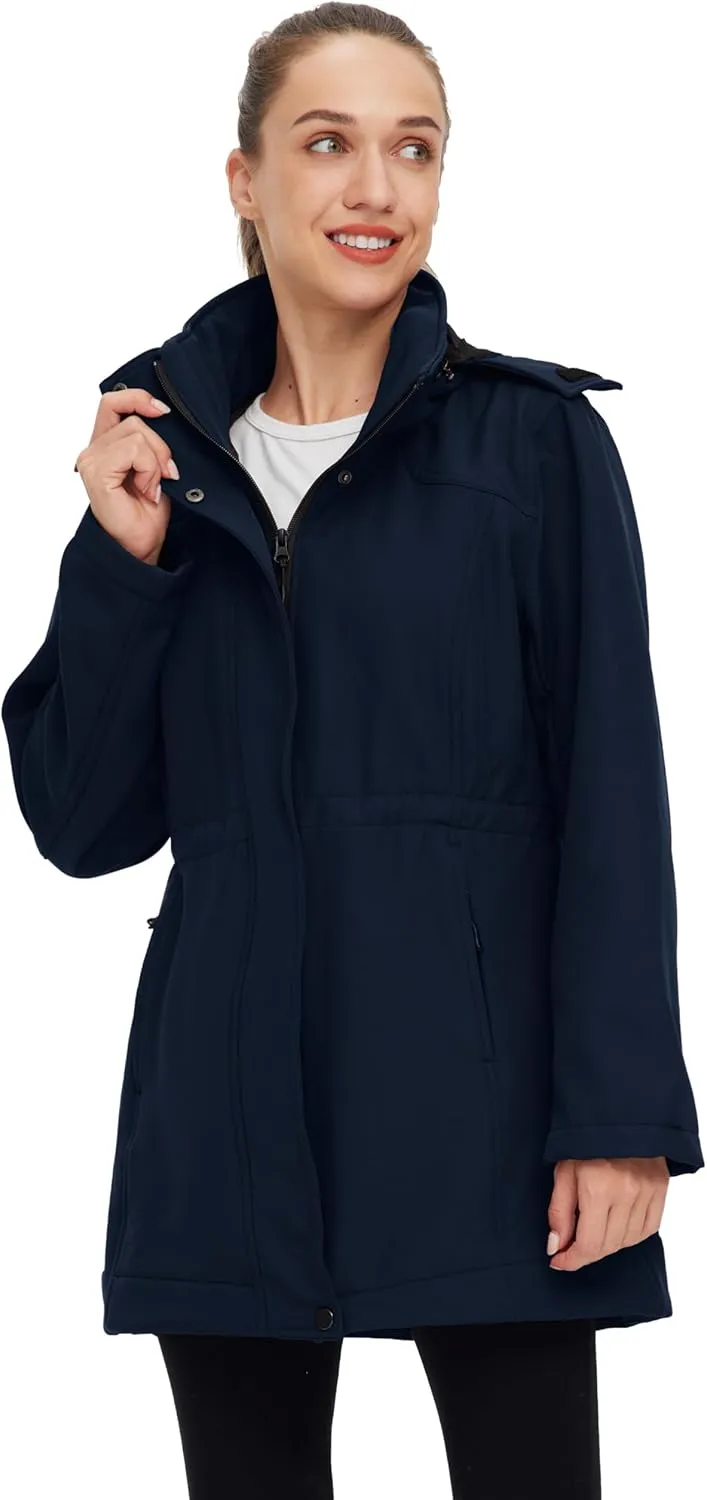 wantdo Women's Softshell Jacket Hooded Fleece Lined Waterproof Coat Warm Lightweight Insulated Windbreaker for Outdoor Hiking
