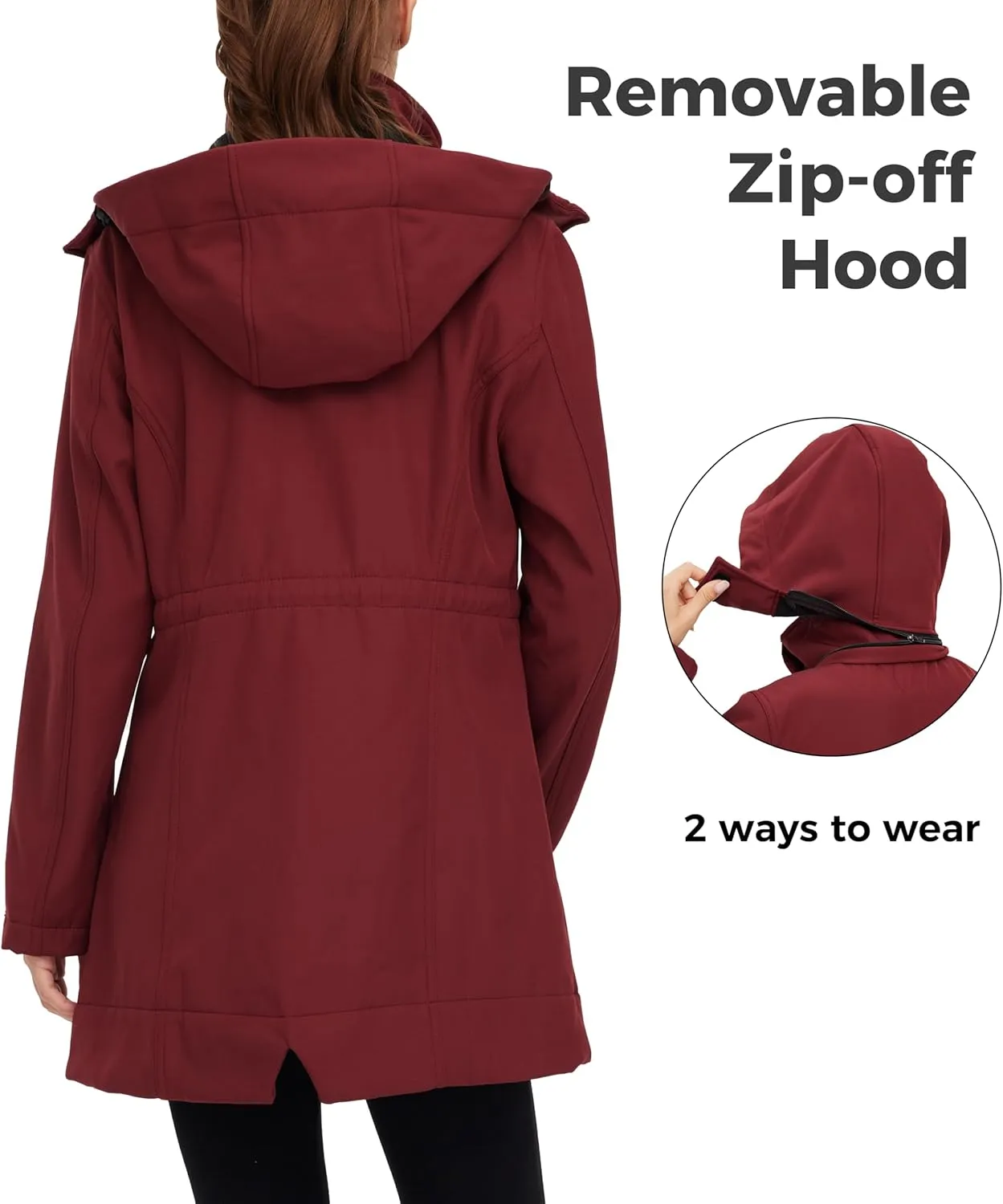wantdo Women's Softshell Jacket Hooded Fleece Lined Waterproof Coat Warm Lightweight Insulated Windbreaker for Outdoor Hiking
