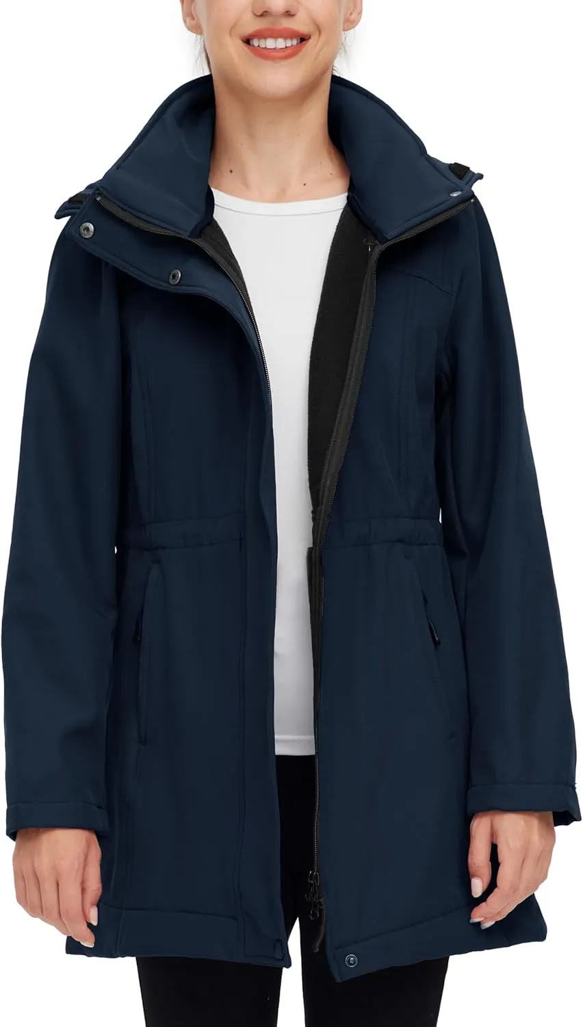 wantdo Women's Softshell Jacket Hooded Fleece Lined Waterproof Coat Warm Lightweight Insulated Windbreaker for Outdoor Hiking