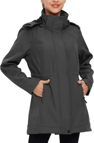 wantdo Women's Softshell Jacket Hooded Fleece Lined Waterproof Coat Warm Lightweight Insulated Windbreaker for Outdoor Hiking