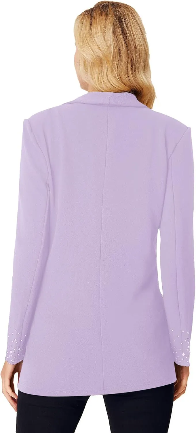 WDIRARA Women's Elegant Long Sleeve Blazer Open Front Rhinestone Suit Jackets