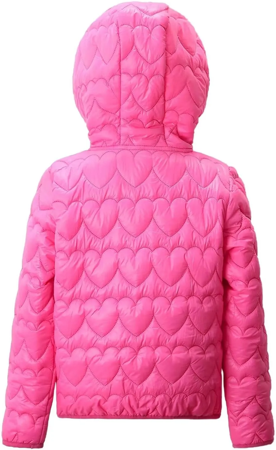 WELAKEN Lightweight Heart Quilted Cotton Puffer Jacket for Girls & Kids Zip Up Hooded Coat with Kangaroo Pocket