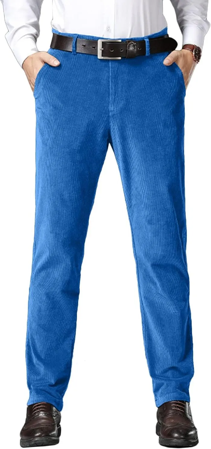 Wemaliyzd Men Casual Corduroy Work Cargo Pants Elastic Waist Suit Trousers