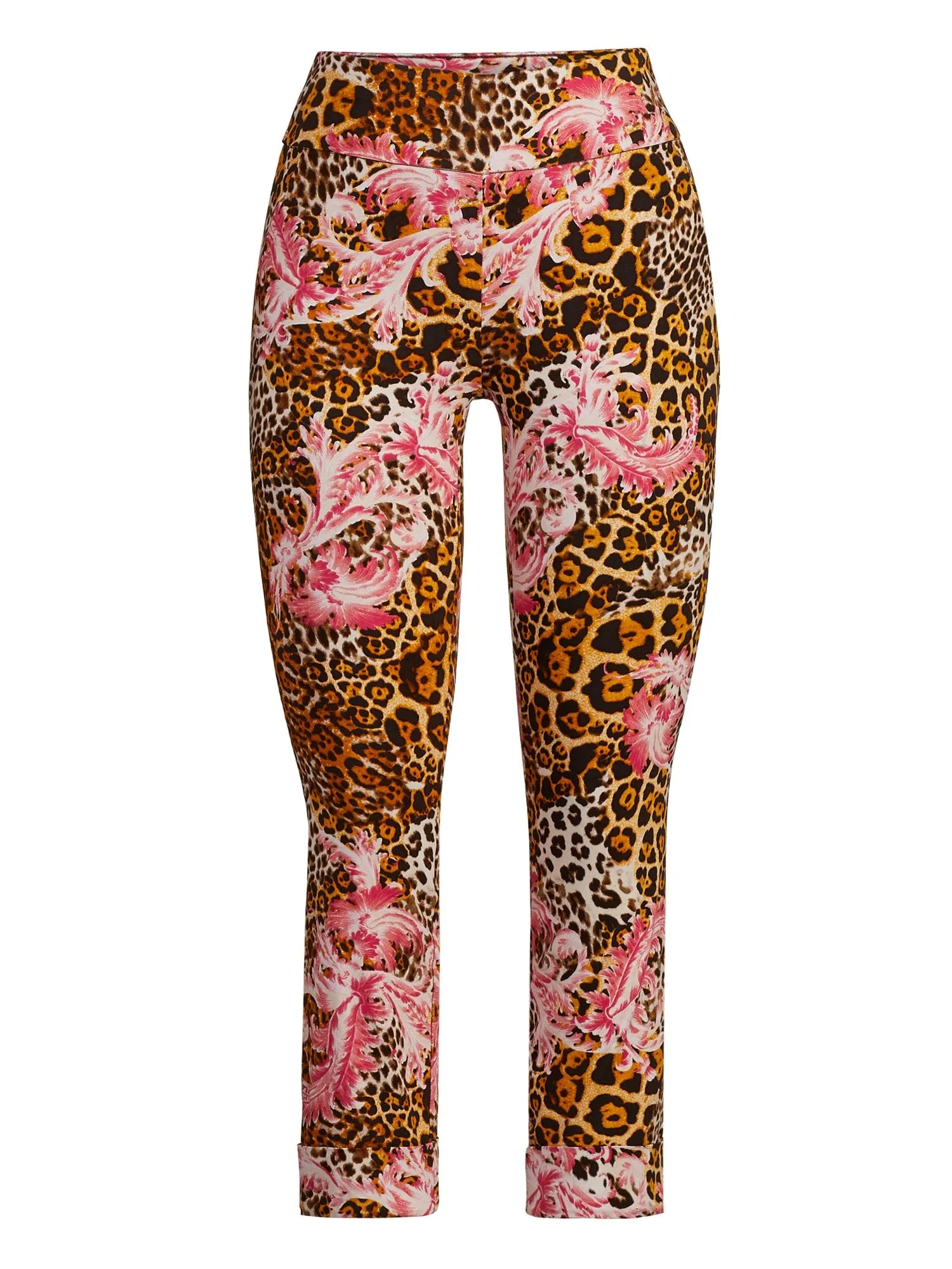 Whitney High-Waisted Pull-On Slim-Leg Capri Pant - Scroll Print