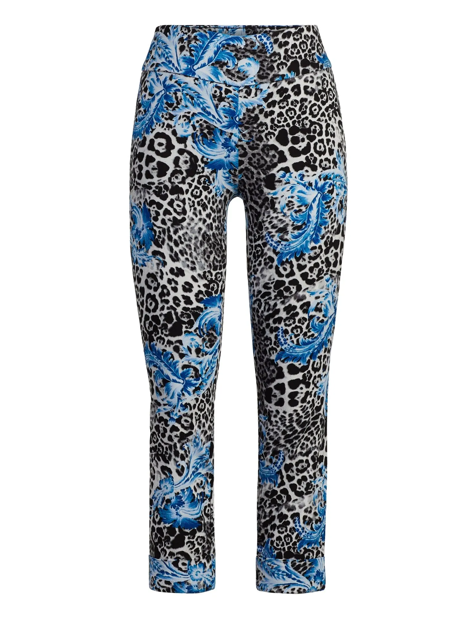 Whitney High-Waisted Pull-On Slim-Leg Capri Pant - Scroll Print