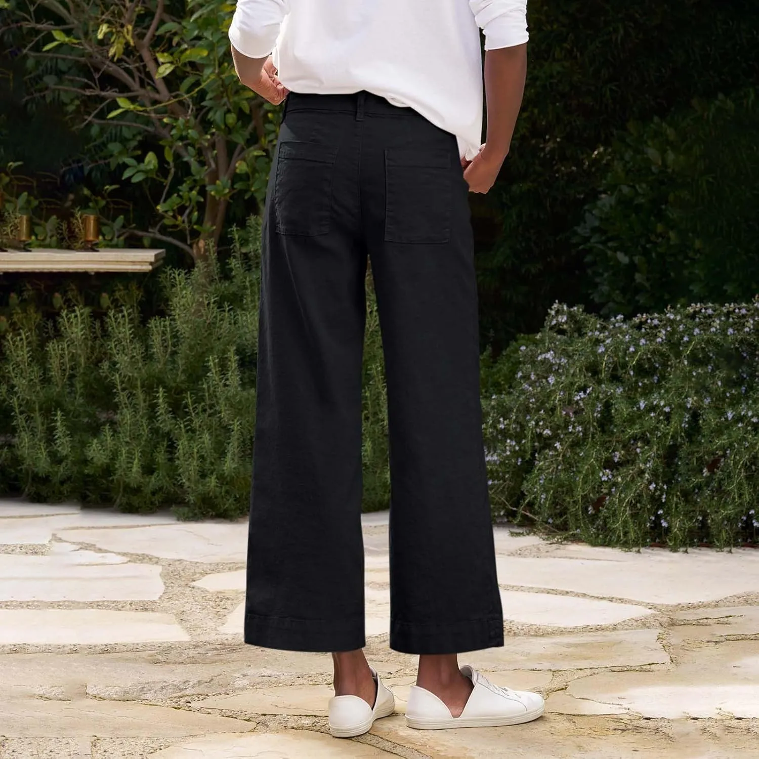 Wide Leg Linen Pants for Women 2025 Trendy Summer Button Zipper Pants High Rise with Pockets Y2K Solid Beach Trousers