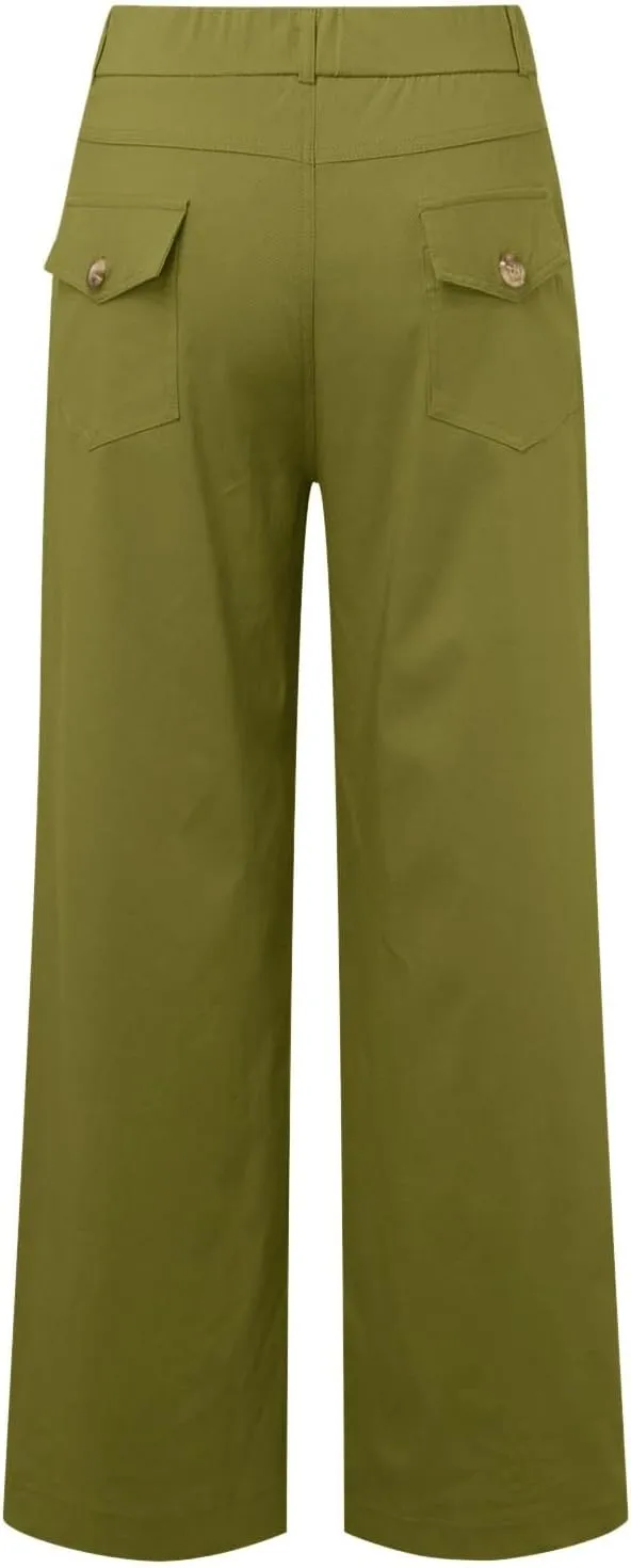 Wide Leg Pants for Women Winter ightweight Hiking Pants with Pockets Solid Color Elastic Waist