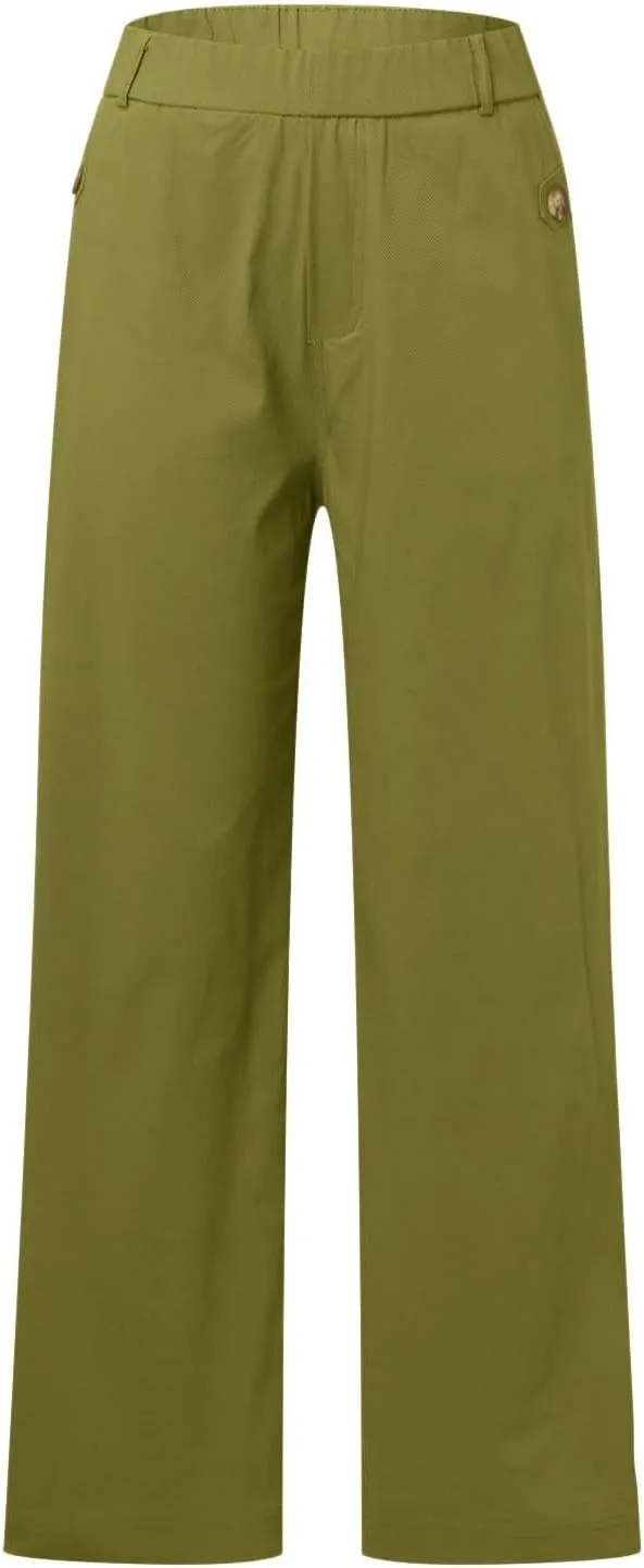 Wide Leg Pants for Women Winter ightweight Hiking Pants with Pockets Solid Color Elastic Waist