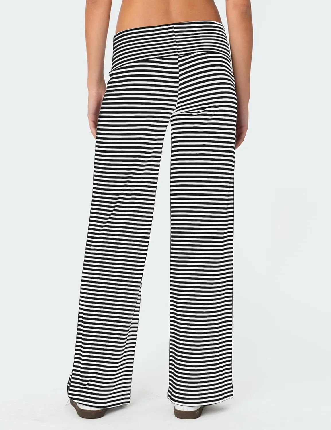 Wide Leg Striped Pants for Women Low Rise Elastic Waist Sweatpants Knit Trousers Pajama Pants