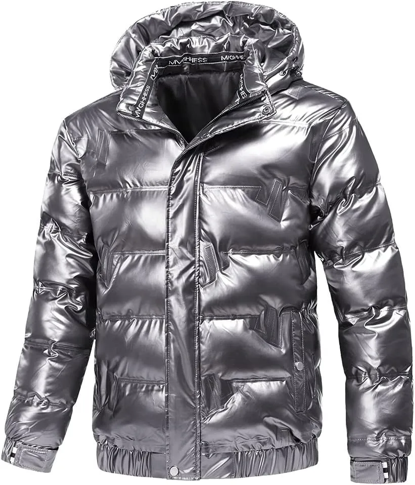 Winter Cotton-Padded Parka Men Shiny Fabric Hooded Coats Thick Warm Windbreaker
