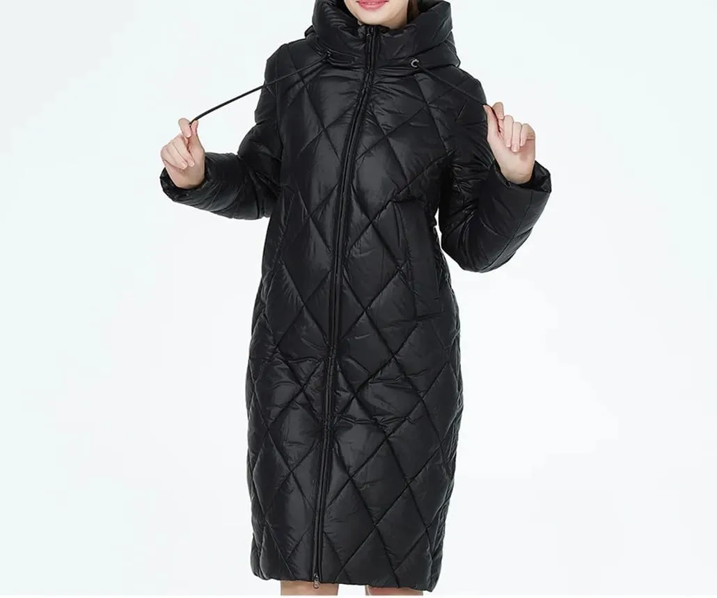 Winter Ladies Quilted Jacket Lengthened Style Padded Parka Thickened Warm Cotton Coat