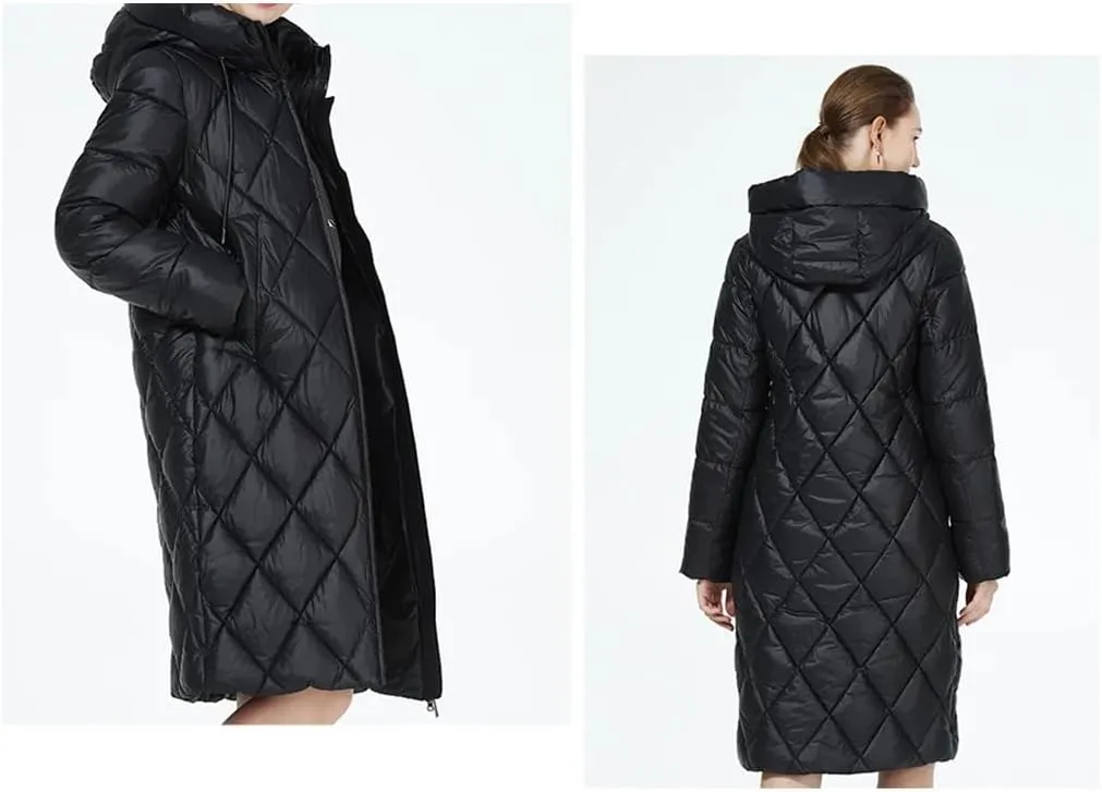 Winter Ladies Quilted Jacket Lengthened Style Padded Parka Thickened Warm Cotton Coat