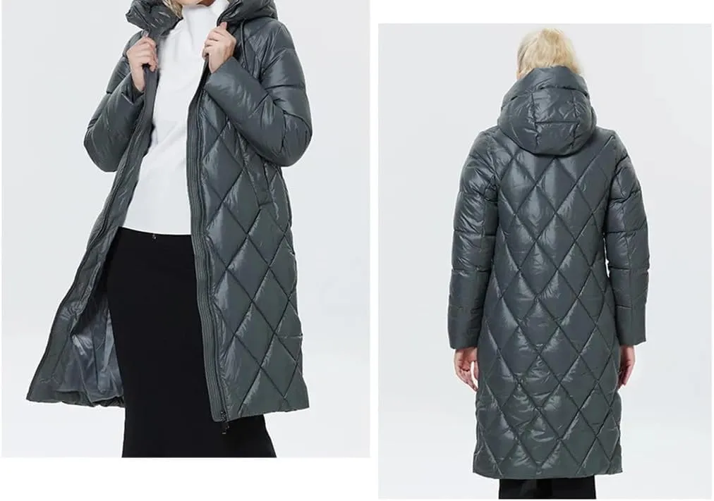 Winter Ladies Quilted Jacket Lengthened Style Padded Parka Thickened Warm Cotton Coat
