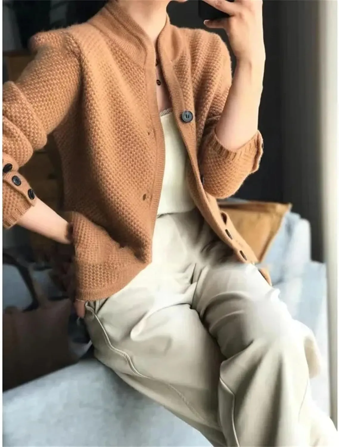 Winter Thickened Cardigan Women's Stand-up Collar Sweater Loose Knitted Bottoming Shirt Jacket