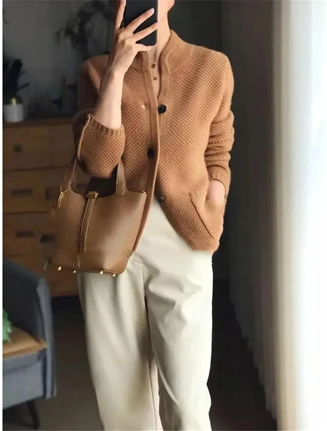 Winter Thickened Cardigan Women's Stand-up Collar Sweater Loose Knitted Bottoming Shirt Jacket
