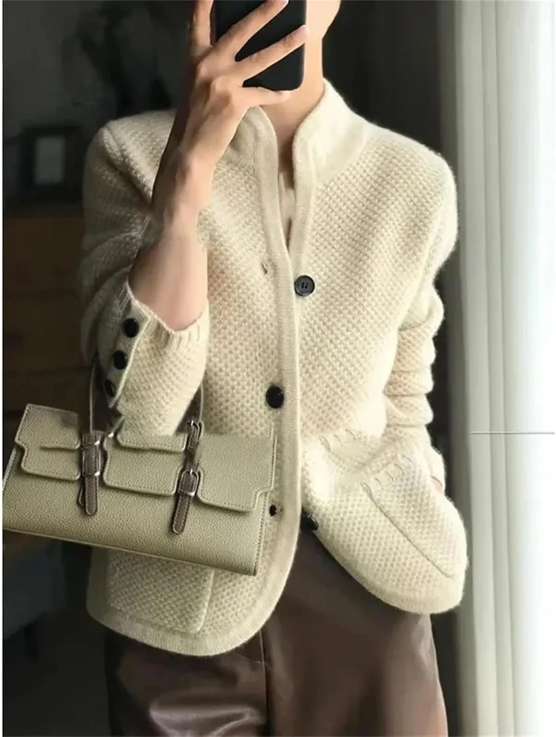 Winter Thickened Cardigan Women's Stand-up Collar Sweater Loose Knitted Bottoming Shirt Jacket
