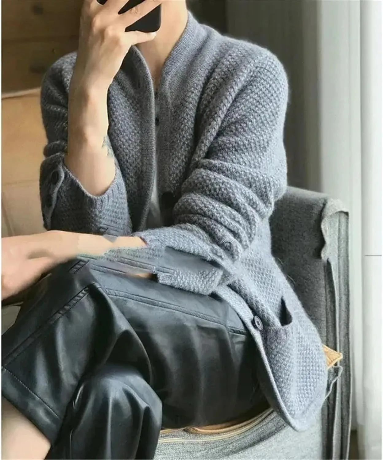 Winter Thickened Cardigan Women's Stand-up Collar Sweater Loose Knitted Bottoming Shirt Jacket